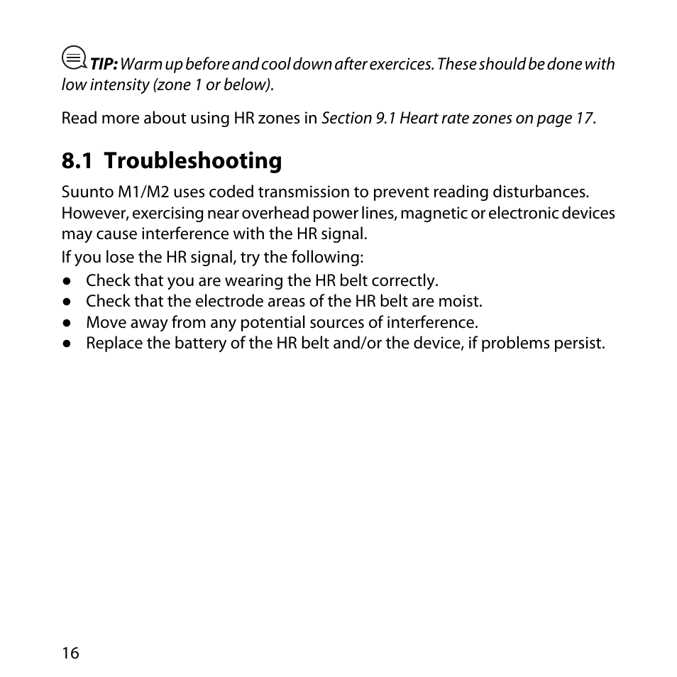 1 troubleshooting | SUUNTO M1 User Manual | Page 16 / 35