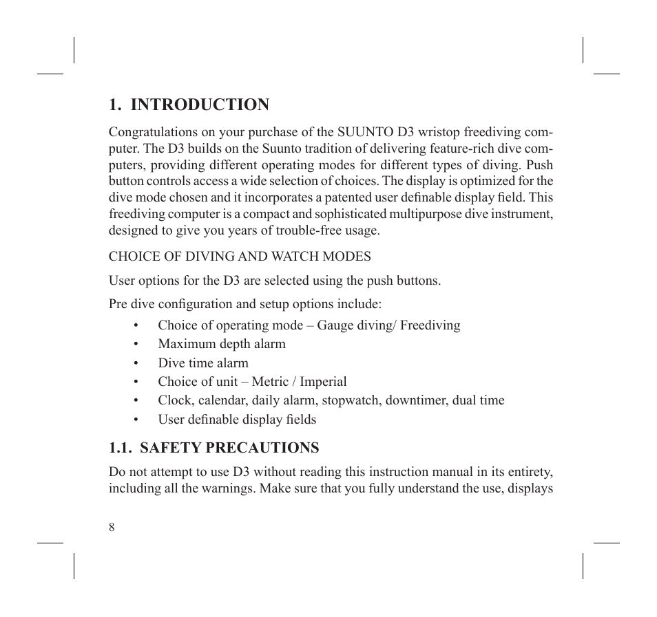 Introduction | SUUNTO D3 User Manual | Page 10 / 86