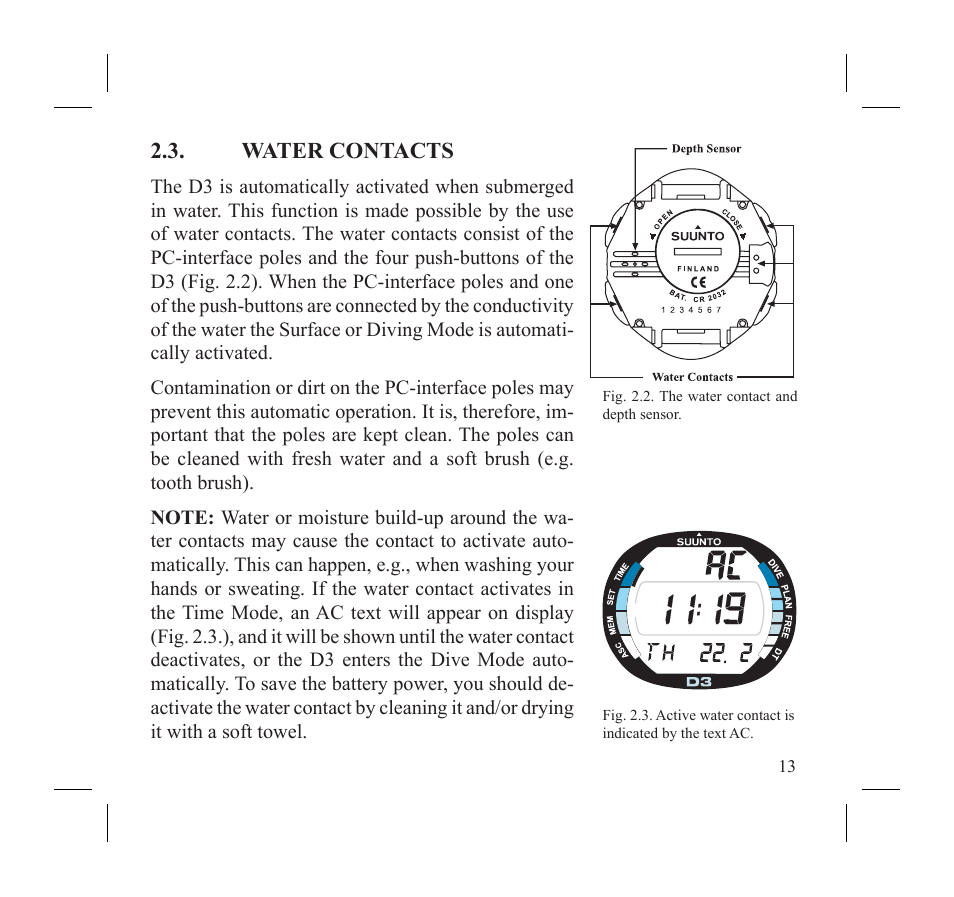 Water contacts | SUUNTO D3 User Manual | Page 15 / 86