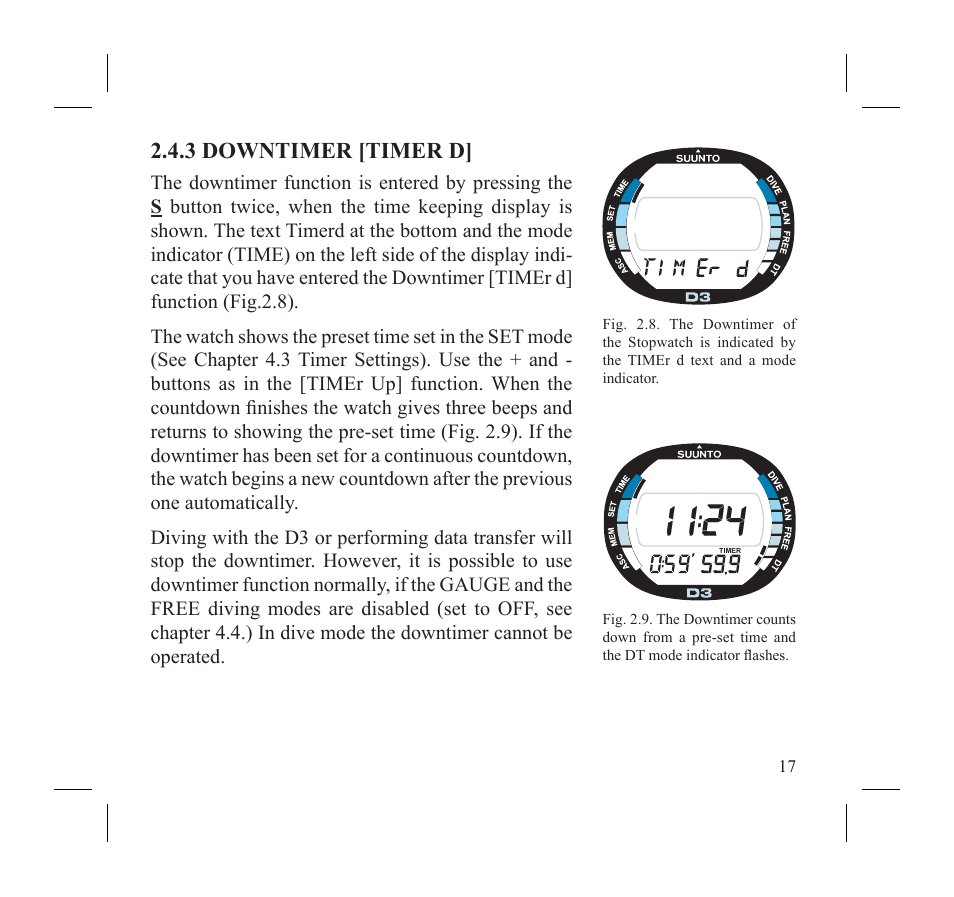 3 downtimer [timer d | SUUNTO D3 User Manual | Page 19 / 86