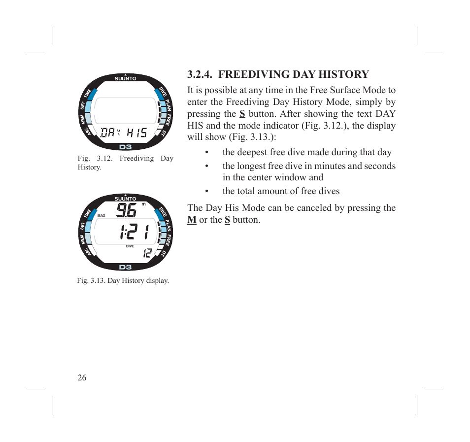 Freediving day history | SUUNTO D3 User Manual | Page 28 / 86