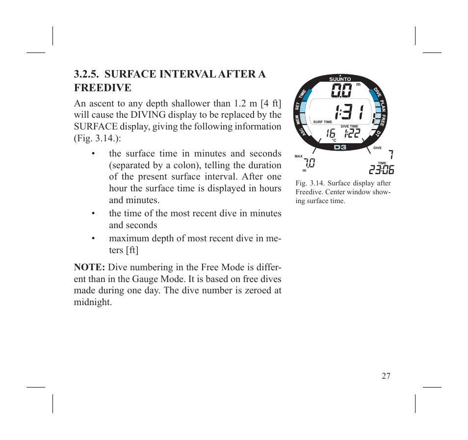 Surface interval after a freedive | SUUNTO D3 User Manual | Page 29 / 86