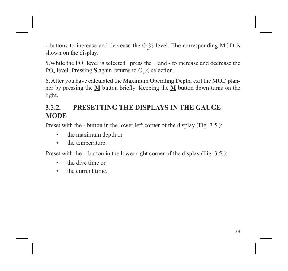 Presetting the displays in the gauge mode | SUUNTO D3 User Manual | Page 31 / 86