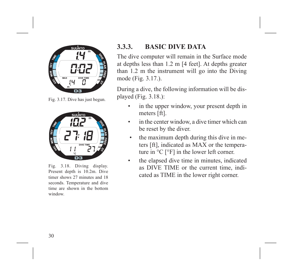Basic dive data | SUUNTO D3 User Manual | Page 32 / 86