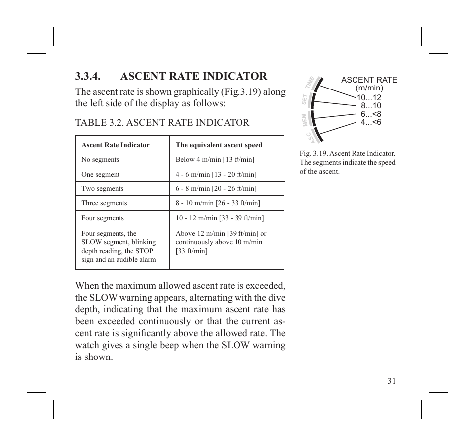Ascent rate indicator | SUUNTO D3 User Manual | Page 33 / 86