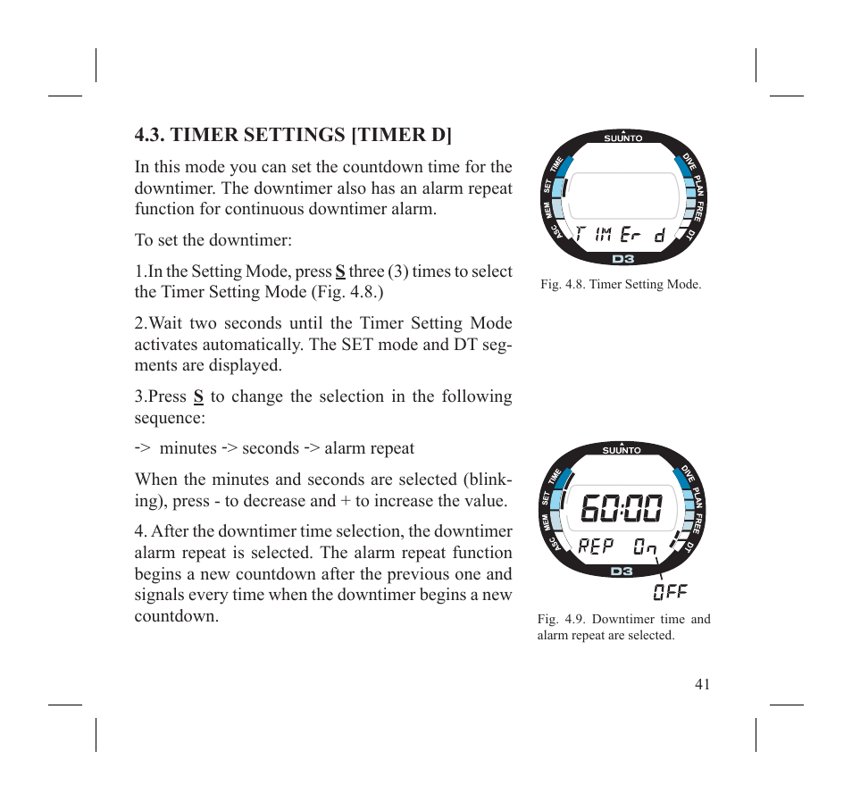 Timer settings [timer d | SUUNTO D3 User Manual | Page 43 / 86