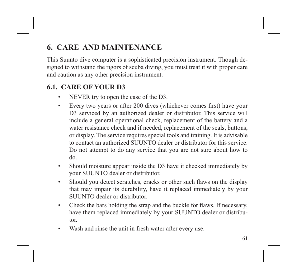 Care and maintenance | SUUNTO D3 User Manual | Page 63 / 86