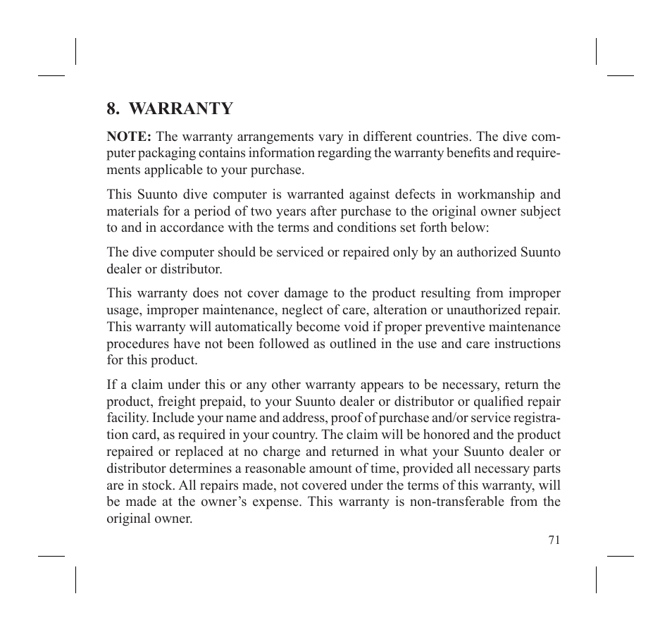 Warranty | SUUNTO D3 User Manual | Page 73 / 86