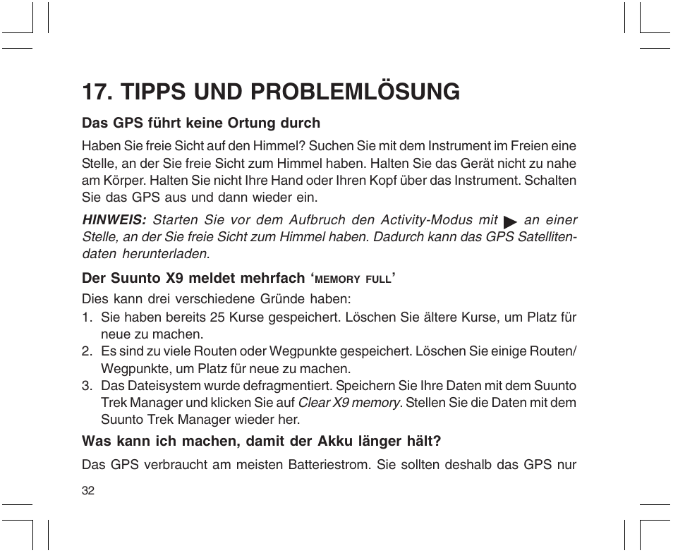 Tipps und problemlösung | SUUNTO X9 User Manual | Page 102 / 286