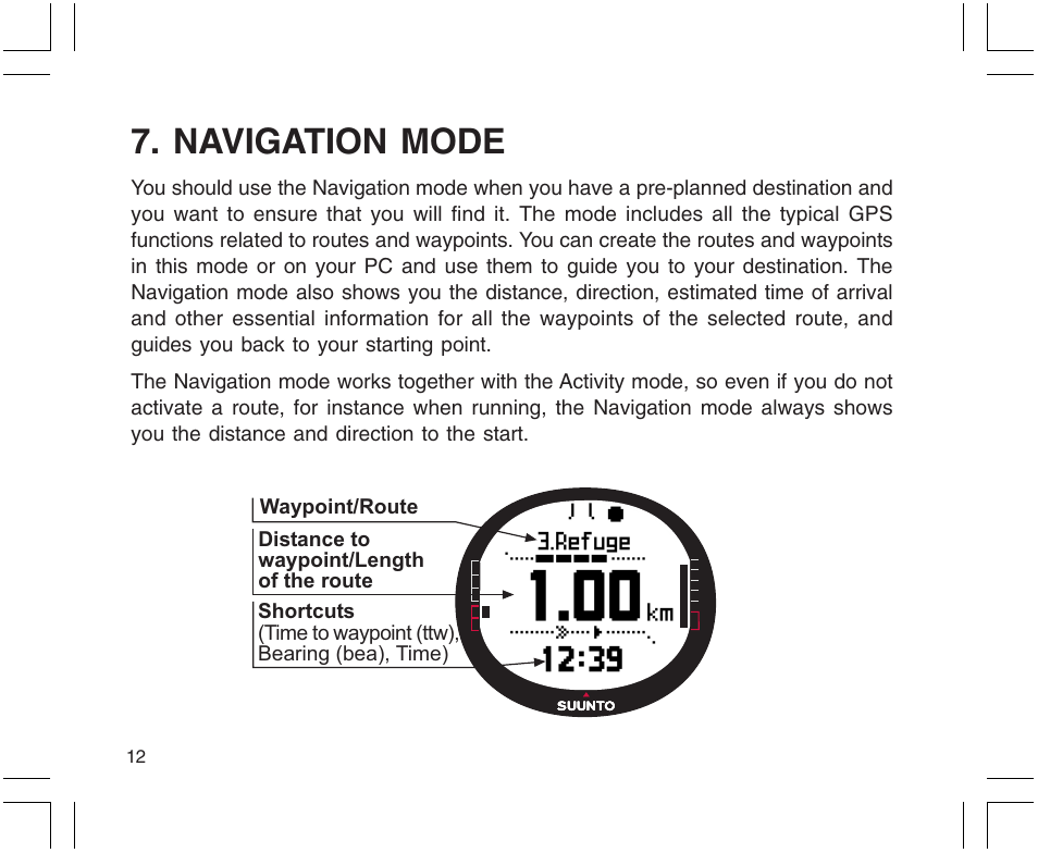 Navigation mode | SUUNTO X9 User Manual | Page 12 / 286