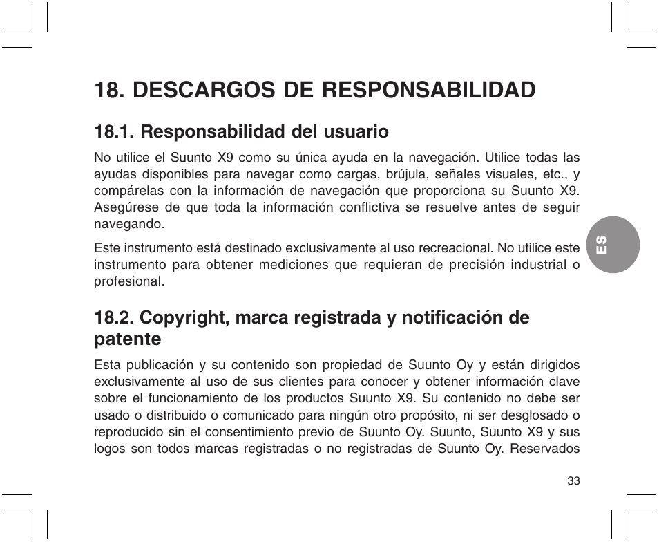 Descargos de responsabilidad, Responsabilidad del usuario | SUUNTO X9 User Manual | Page 139 / 286