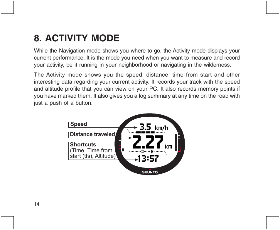 Activity mode | SUUNTO X9 User Manual | Page 14 / 286