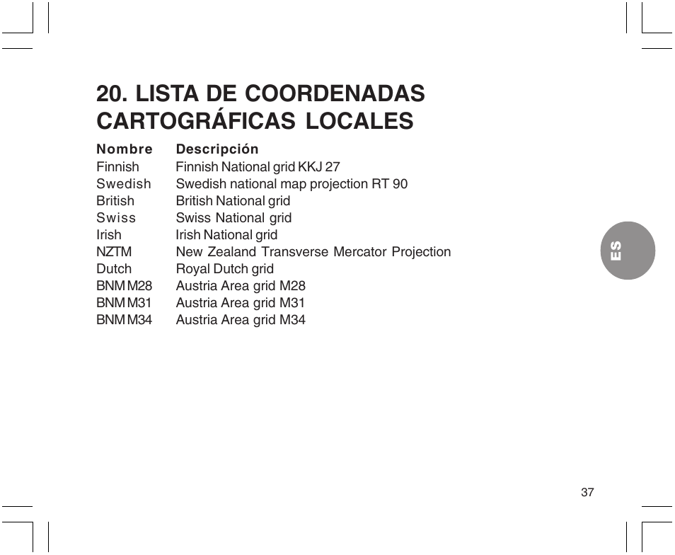Lista de coordenadas cartográficas locales | SUUNTO X9 User Manual | Page 143 / 286