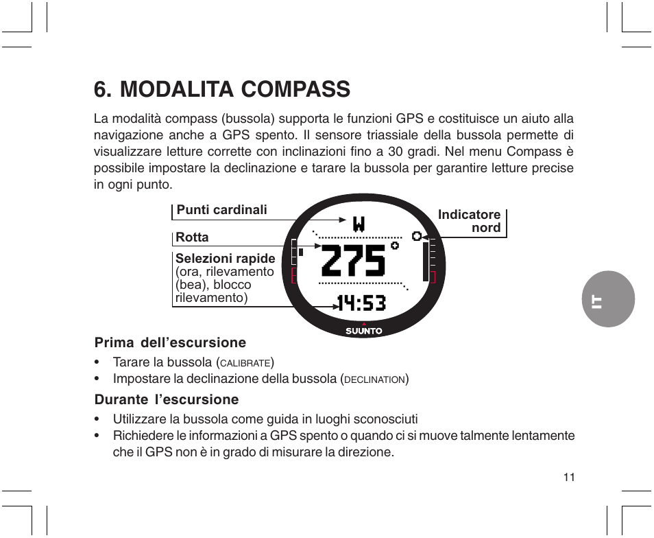 Modalita compass | SUUNTO X9 User Manual | Page 153 / 286