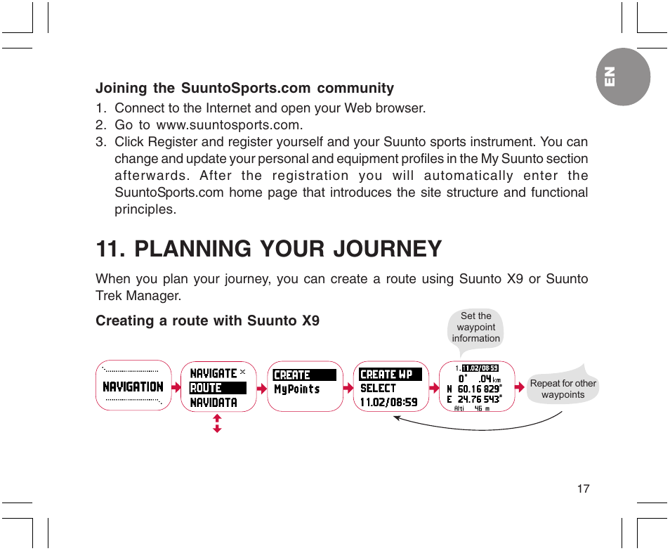 Planning your journey | SUUNTO X9 User Manual | Page 17 / 286