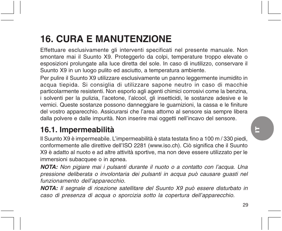 Cura e manutenzione, Impermeabilità | SUUNTO X9 User Manual | Page 171 / 286