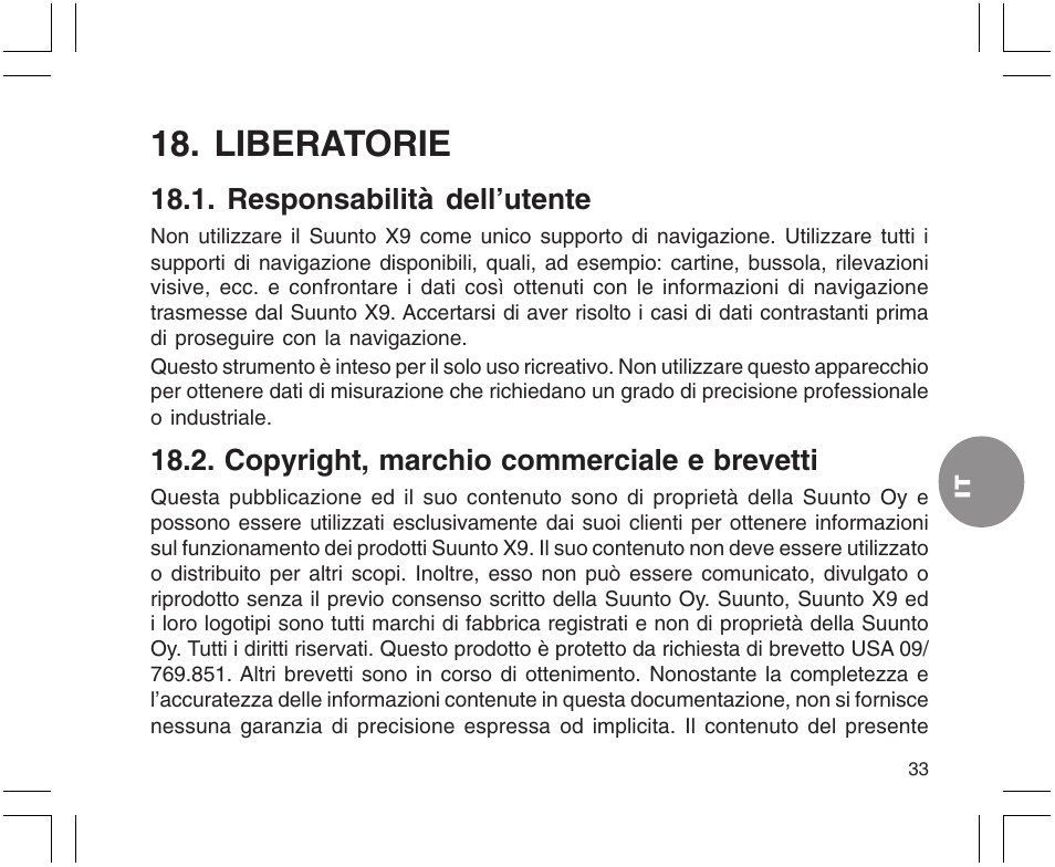 Liberatorie, Responsabilità dell’utente, Copyright, marchio commerciale e brevetti | SUUNTO X9 User Manual | Page 175 / 286