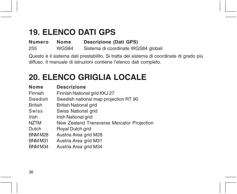Nederlands, Elenco dati gps, Elenco griglia locale | SUUNTO X9 User Manual | Page 178 / 286