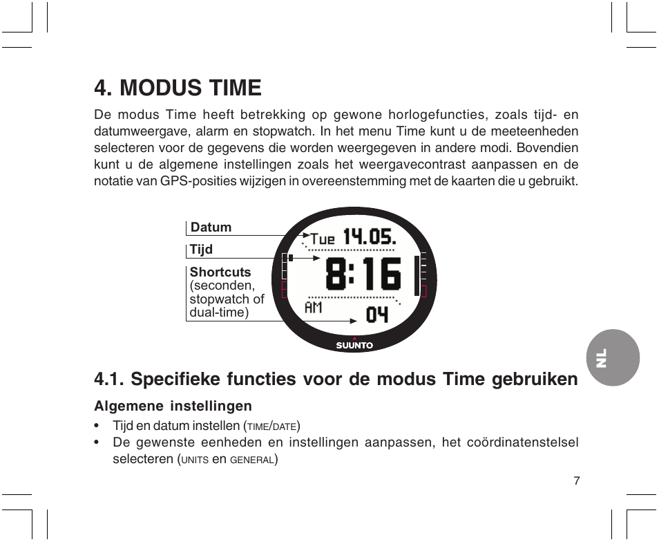 Modus time, Specifieke functies voor de modus time gebruiken | SUUNTO X9 User Manual | Page 183 / 286