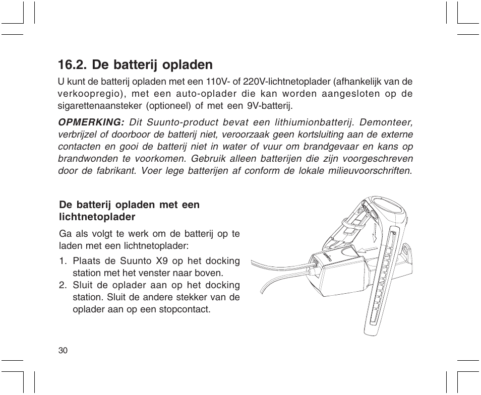 De batterij opladen | SUUNTO X9 User Manual | Page 206 / 286