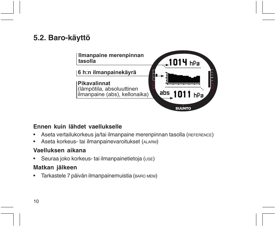 Baro-käyttö | SUUNTO X9 User Manual | Page 222 / 286