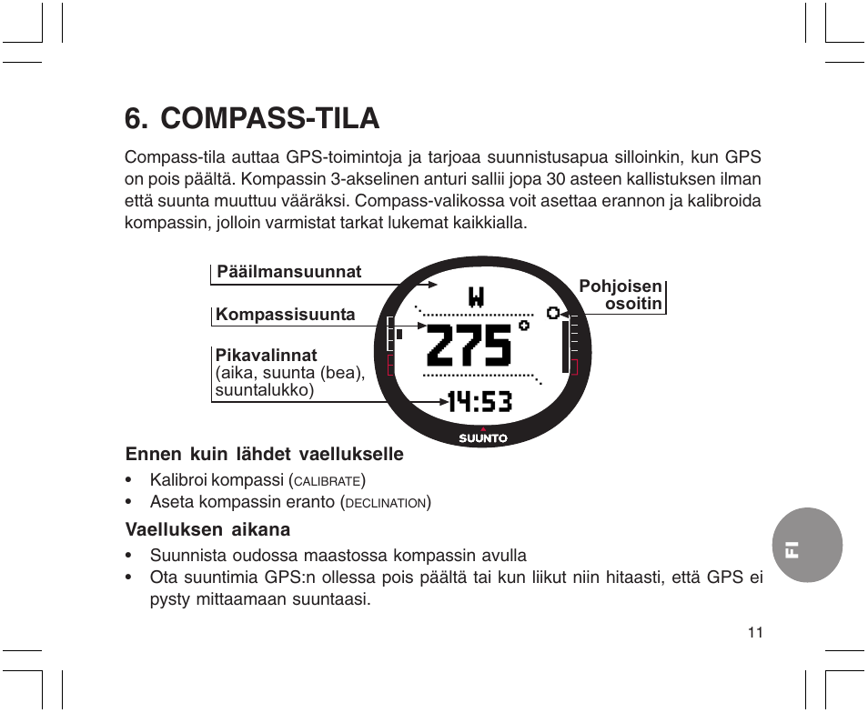 Compass-tila | SUUNTO X9 User Manual | Page 223 / 286