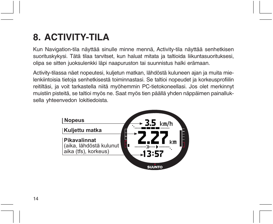 Activity-tila | SUUNTO X9 User Manual | Page 226 / 286