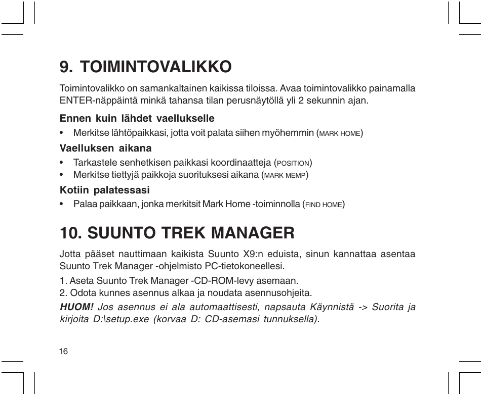 Toimintovalikko, Suunto trek manager | SUUNTO X9 User Manual | Page 228 / 286