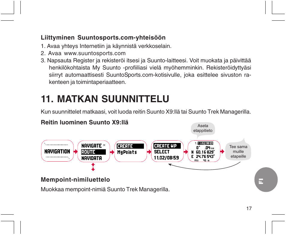 Matkan suunnittelu | SUUNTO X9 User Manual | Page 229 / 286