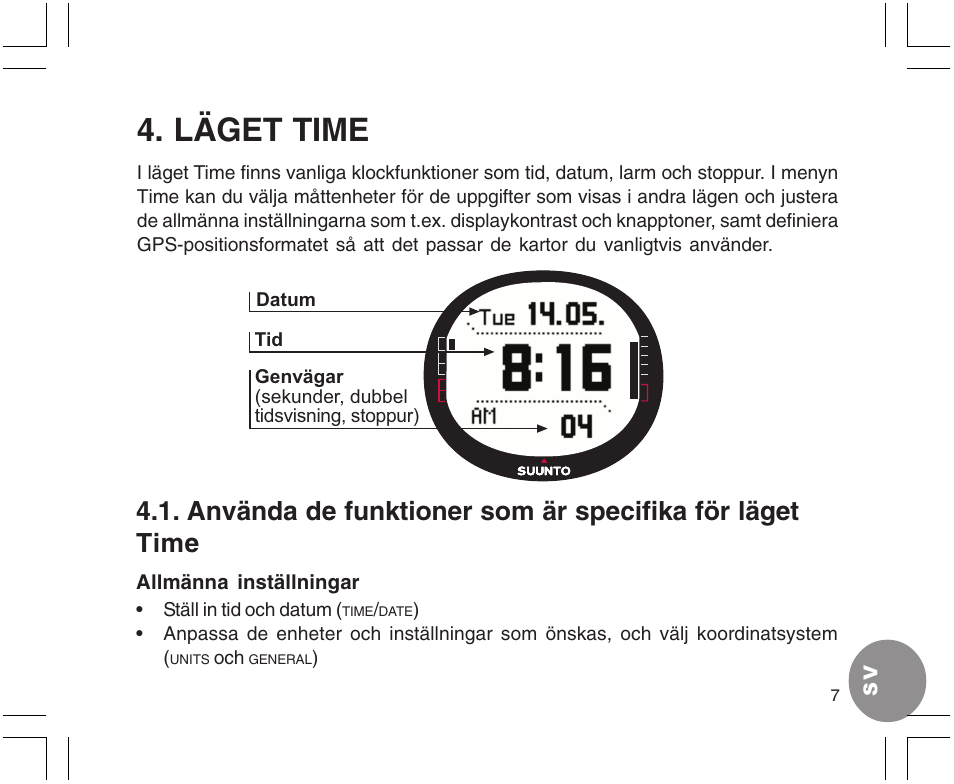 Läget time | SUUNTO X9 User Manual | Page 253 / 286