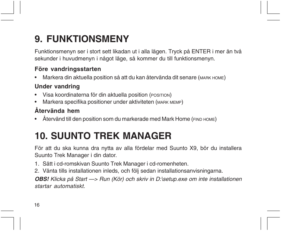 Funktionsmeny, Suunto trek manager | SUUNTO X9 User Manual | Page 262 / 286