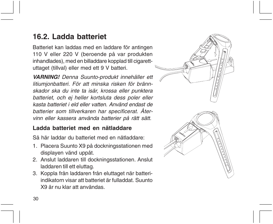 Ladda batteriet | SUUNTO X9 User Manual | Page 276 / 286