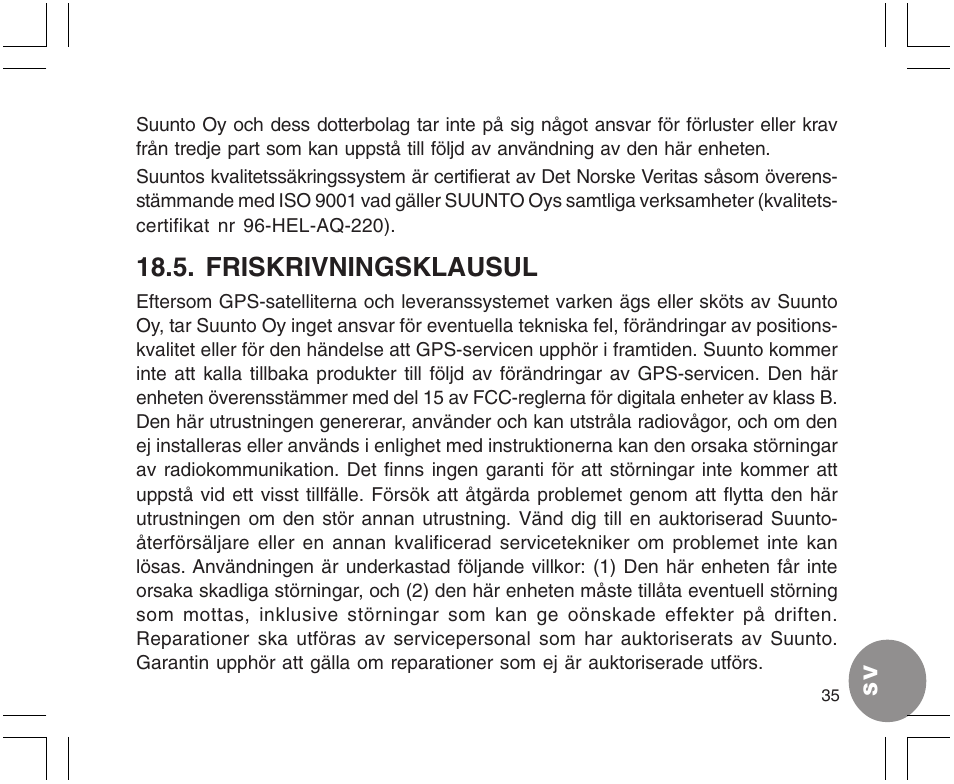 Friskrivningsklausul | SUUNTO X9 User Manual | Page 281 / 286