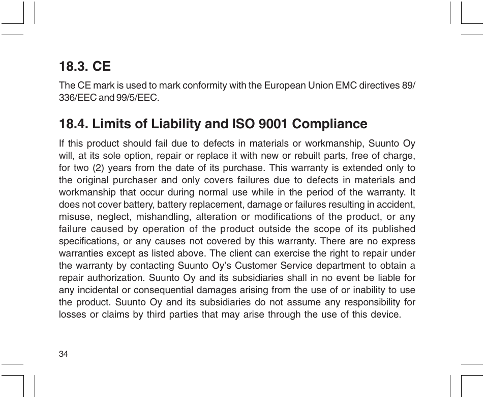 Limits of liability and iso 9001 compliance | SUUNTO X9 User Manual | Page 34 / 286