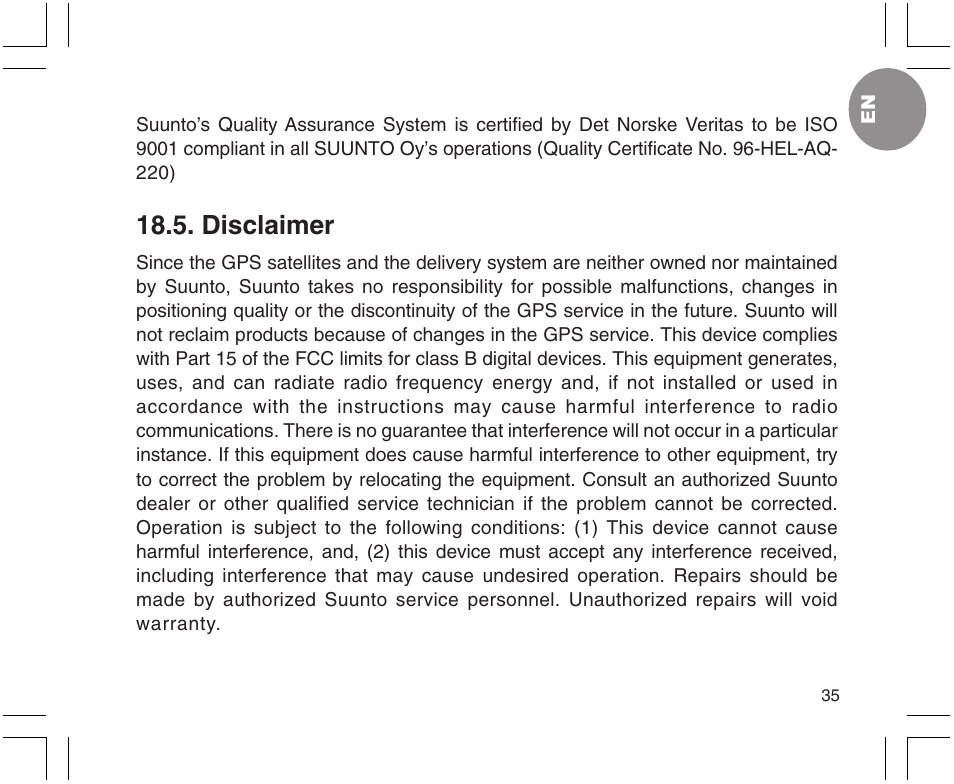 Disclaimer | SUUNTO X9 User Manual | Page 35 / 286