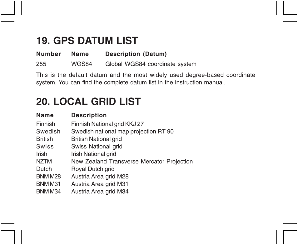 Français, Gps datum list, Local grid list | SUUNTO X9 User Manual | Page 36 / 286