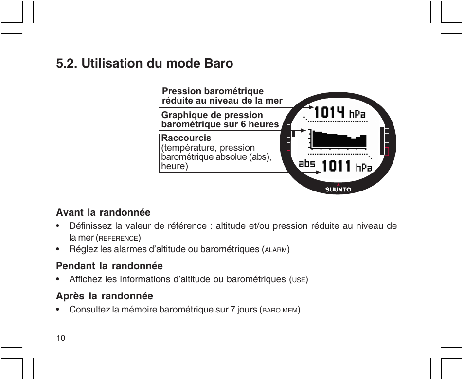 Utilisation du mode baro | SUUNTO X9 User Manual | Page 44 / 286