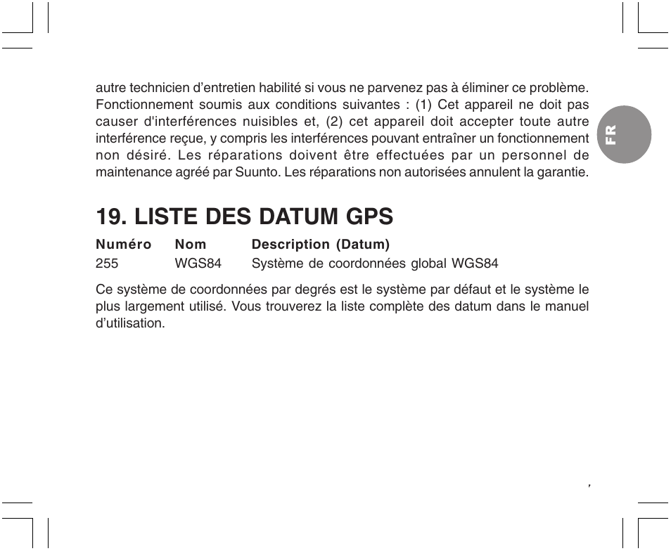 Liste des datum gps | SUUNTO X9 User Manual | Page 71 / 286