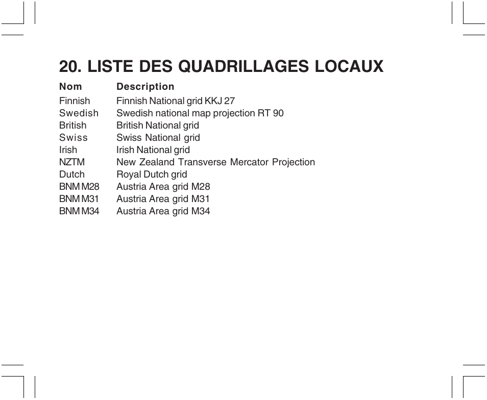 Deutsch, Liste des quadrillages locaux | SUUNTO X9 User Manual | Page 72 / 286