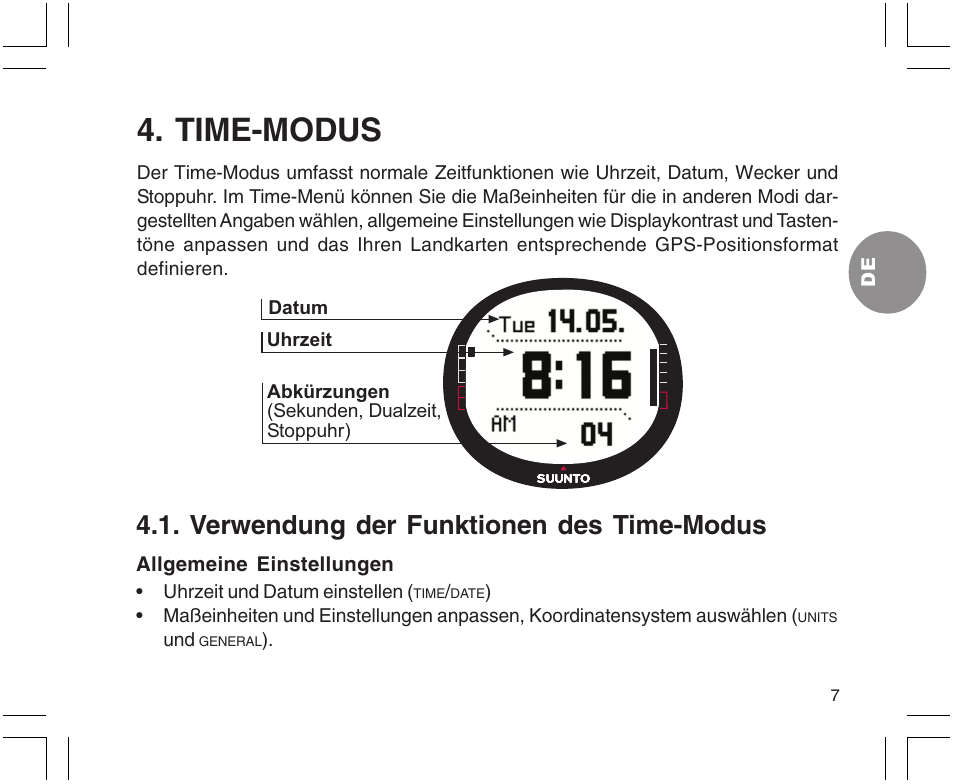 Time-modus, Verwendung der funktionen des time-modus | SUUNTO X9 User Manual | Page 78 / 286