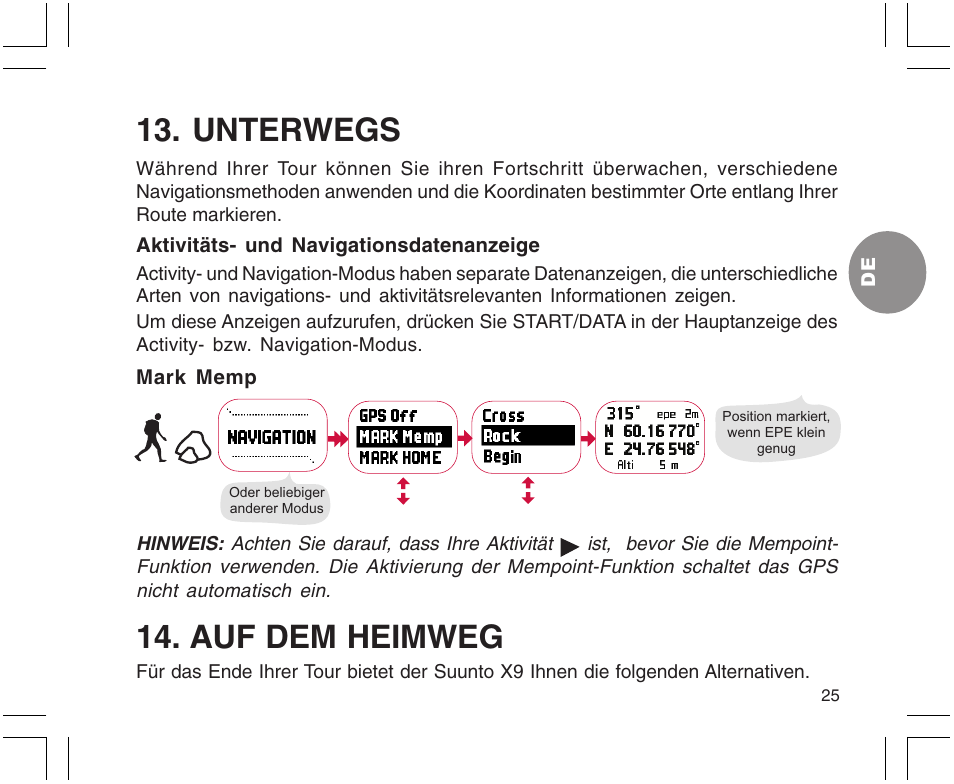 Unterwegs, Auf dem heimweg | SUUNTO X9 User Manual | Page 95 / 286