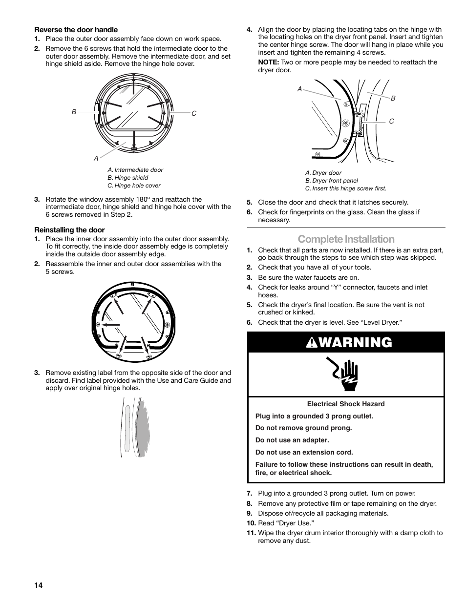 Warning, Complete installation | SUUNTO 110.9772 User Manual | Page 14 / 56