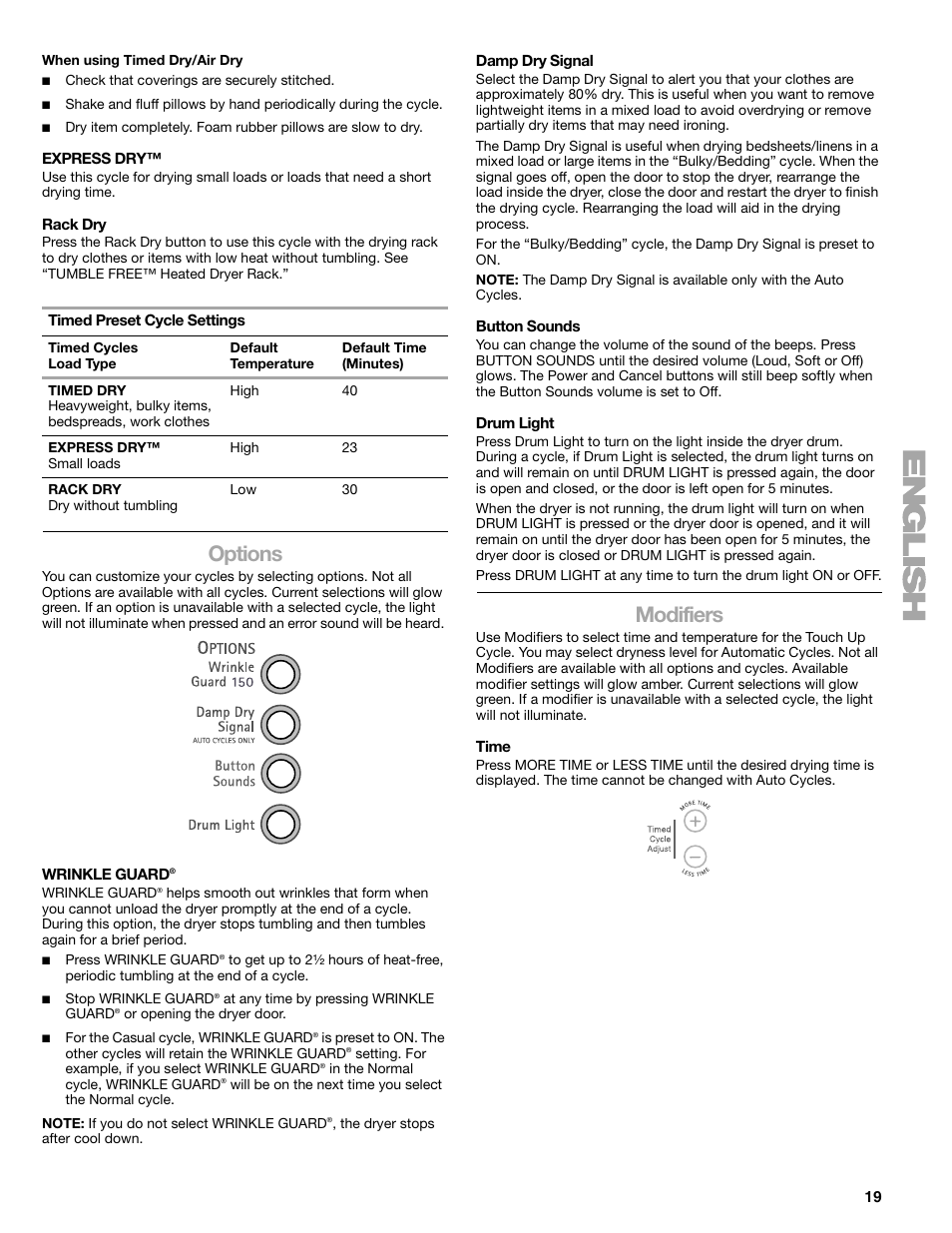 Options, Modifiers | SUUNTO 110.9772 User Manual | Page 19 / 56