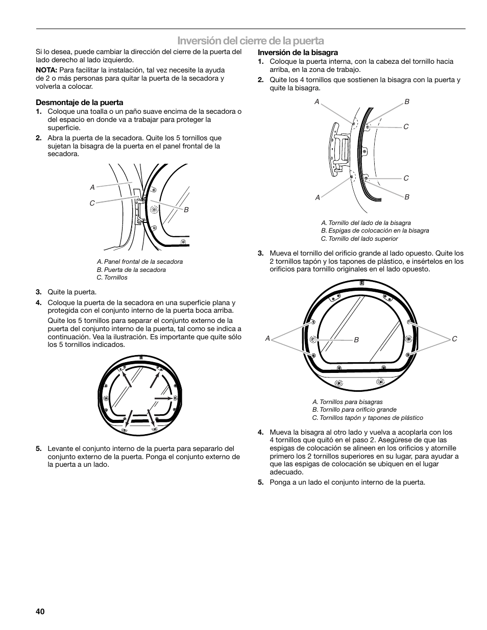 Inversión del cierre de la puerta | SUUNTO 110.9772 User Manual | Page 40 / 56