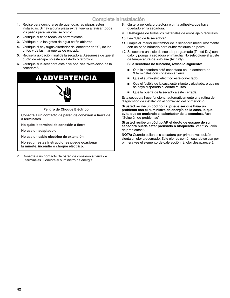 Advertencia, Complete la instalación | SUUNTO 110.9772 User Manual | Page 42 / 56