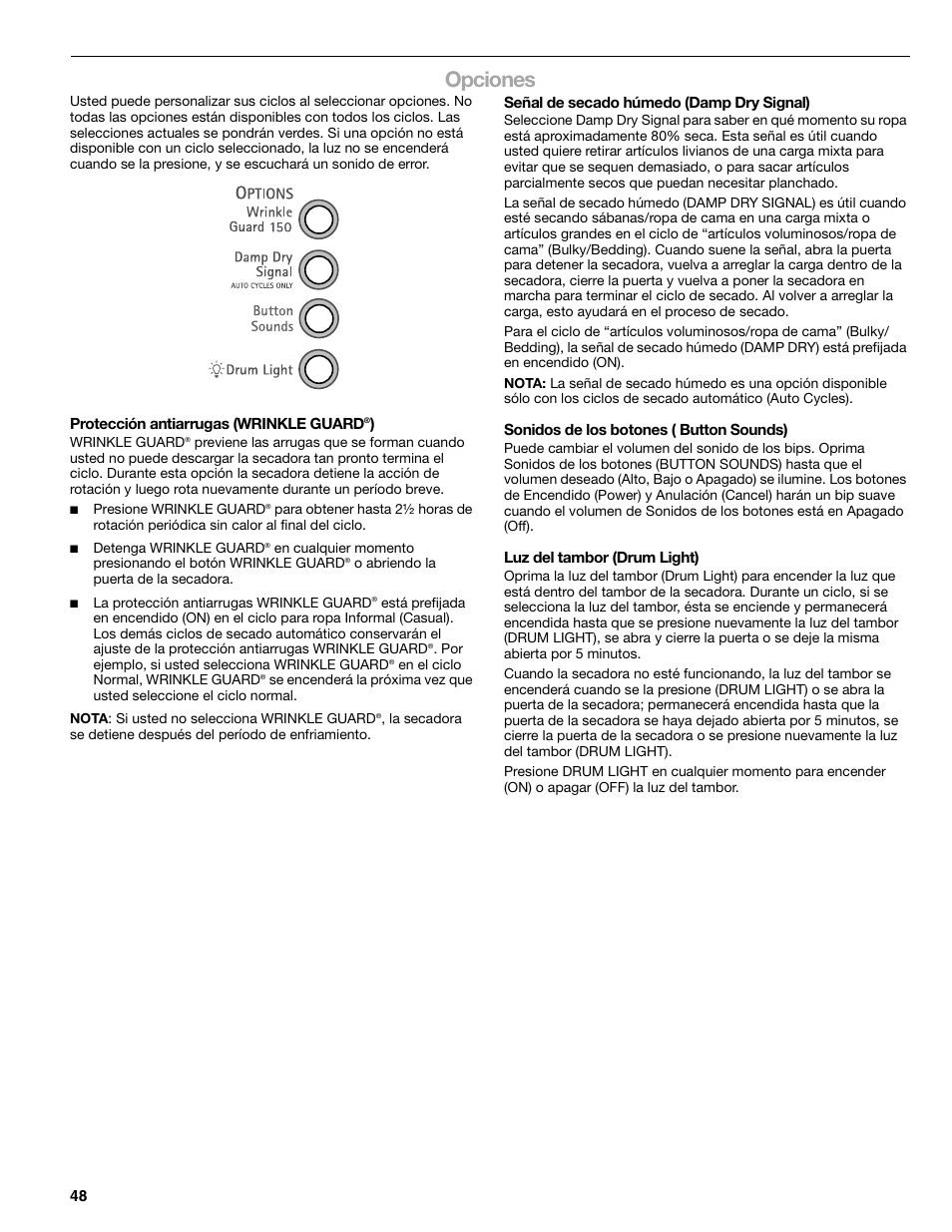 Opciones | SUUNTO 110.9772 User Manual | Page 48 / 56