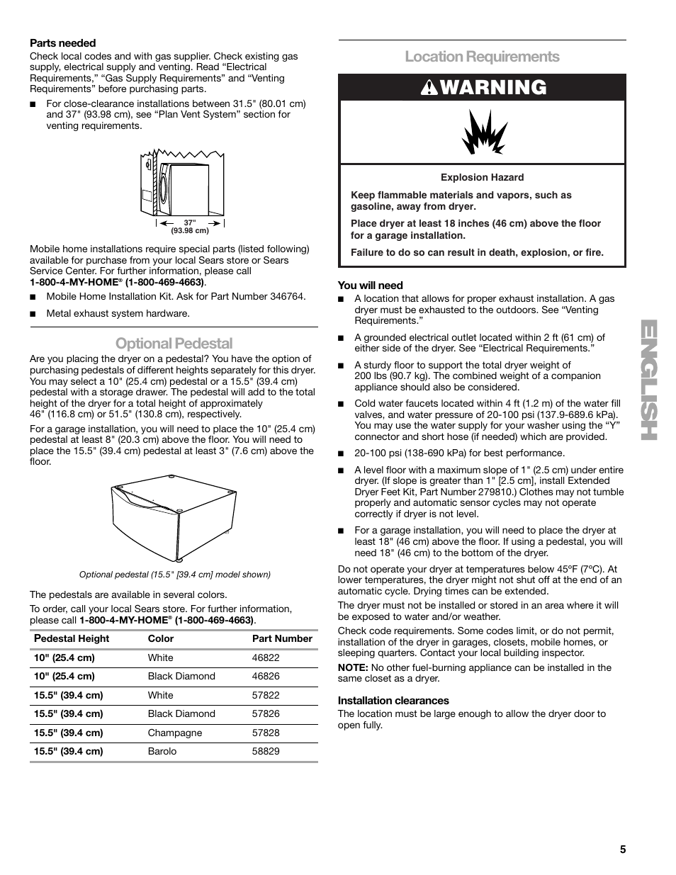 Warning, Optional pedestal, Location requirements | SUUNTO 110.9772 User Manual | Page 5 / 56