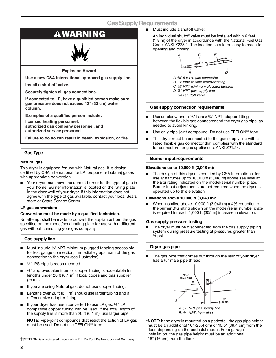 Warning, Gas supply requirements | SUUNTO 110.9772 User Manual | Page 8 / 56