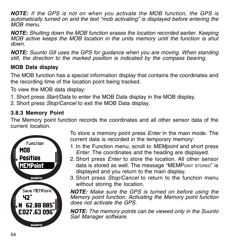 3 memory point, 4 position, 3 memory point 3.8.4 position | SUUNTO M9_en.p65 User Manual | Page 54 / 79