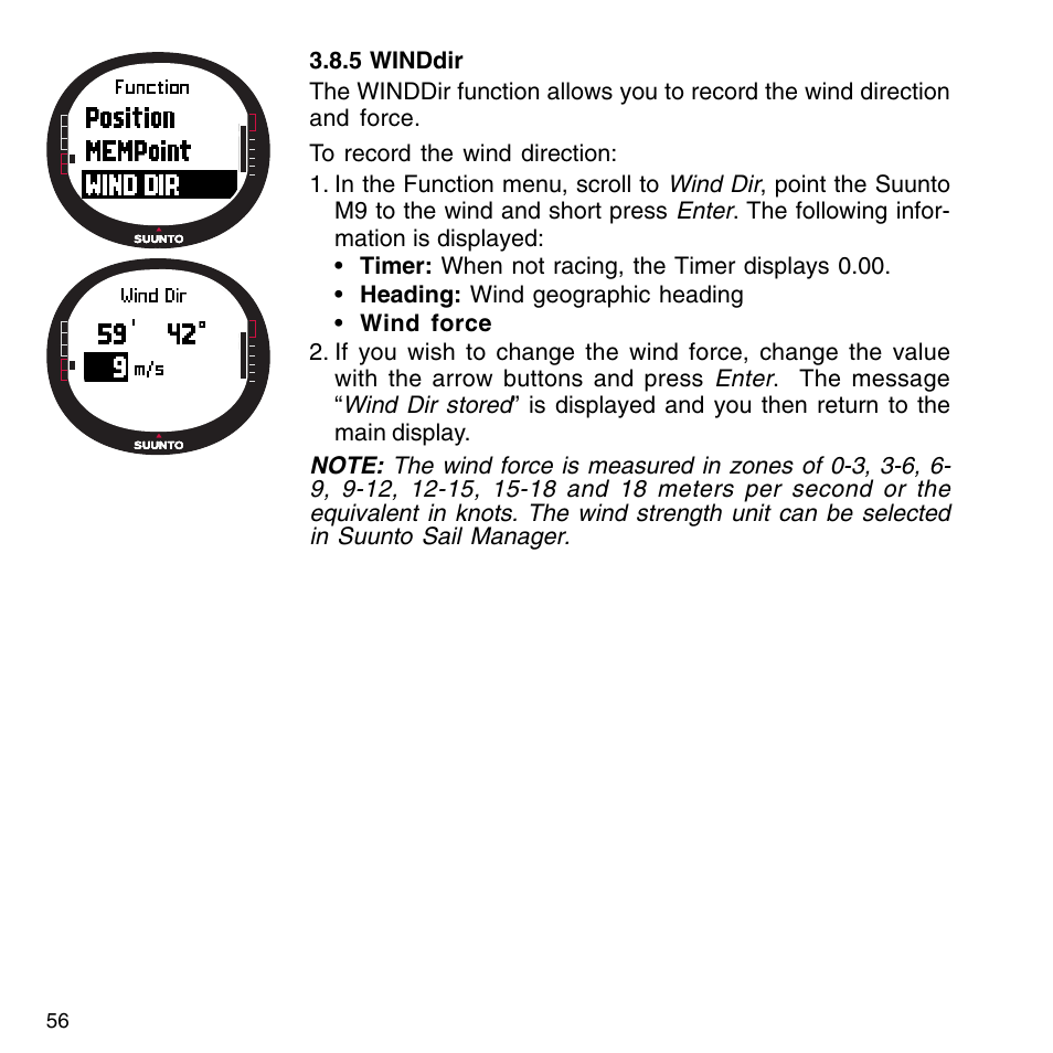 5 winddir, Additional features, 1 pc interface | 1 transferring data | SUUNTO M9_en.p65 User Manual | Page 56 / 79